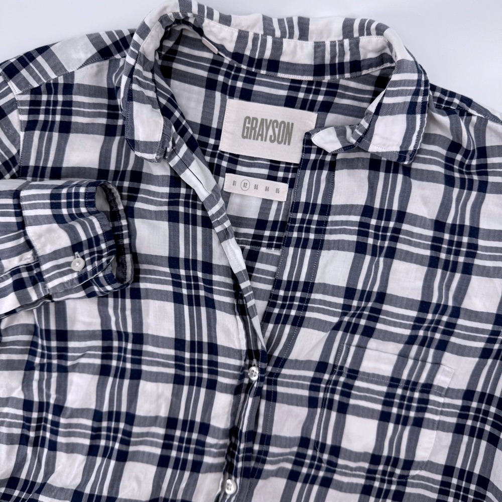 Frank & Eileen Grayson The Hero Button Down Shirt 02 Small Med Navy White Plaid
